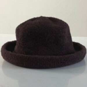 Vintage Arlin Womens Bucket Hat Brown Fuzzy Terry Cozycore Rolled Brim One Size